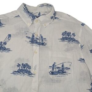 Vineyard Vines Classic Fit Murray Shirt Mens XL Linen Fishing Print Button Down